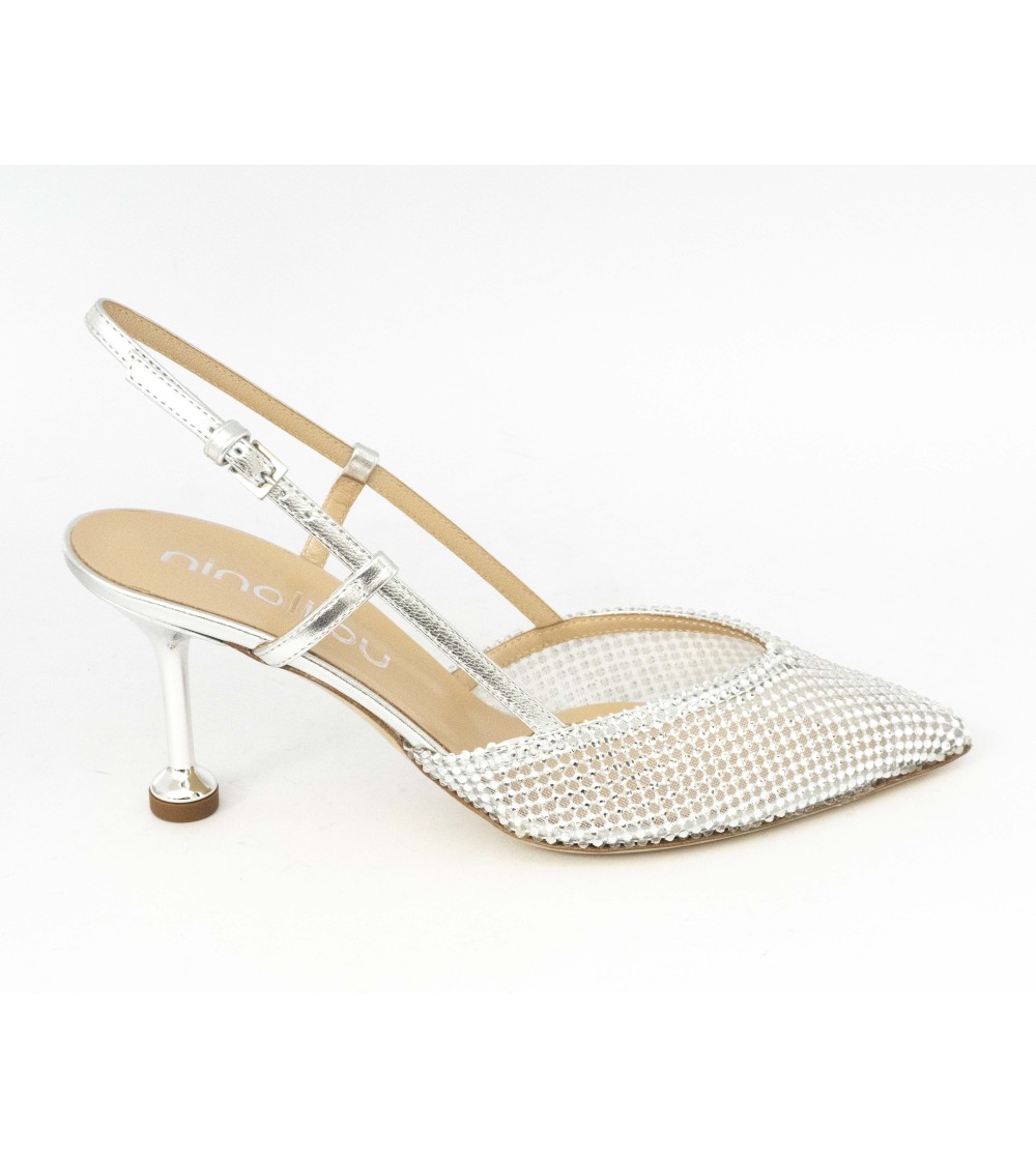 Ninalilou Slingback Carol 75 Rete Strass Nappa Argento