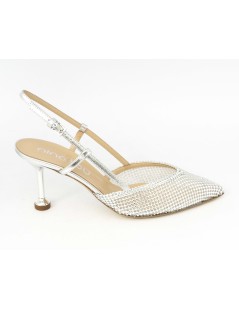 Ninalilou Slingback Carol 75 Rete Strass Nappa Argento