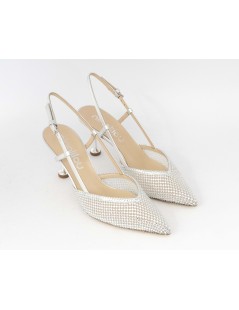 Ninalilou Slingback Carol 75 Rete Strass Nappa Argento