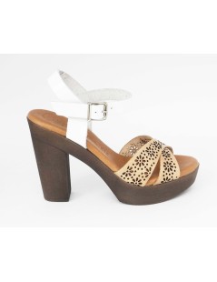 Raquel Perez Sandalo Tacco Plateau Gel Pelle Bianco Beige