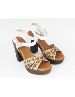 Raquel Perez Sandalo Tacco Plateau Gel Pelle Bianco Beige