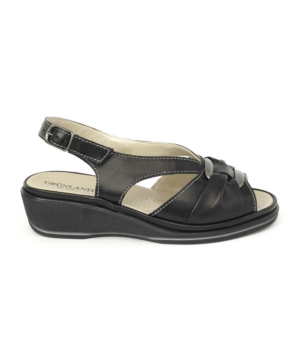 Grunland Sandalo Comfort Fascia Accessorio Pelle Nero