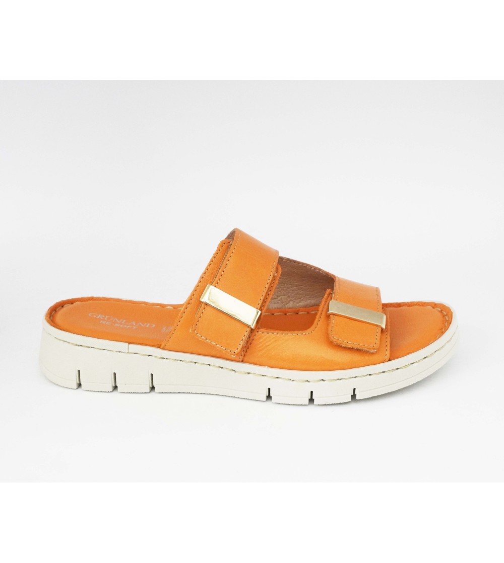 Grunland Ciabatta Sottopiede Pelle Cucito 2 Velcro Arancio