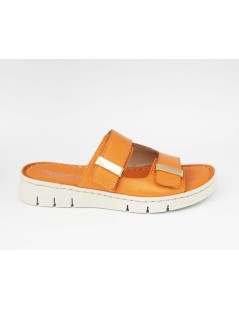 Grunland Ciabatta Sottopiede Pelle Cucito 2 Velcro Arancio