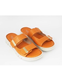Grunland Ciabatta Sottopiede Pelle Cucito 2 Velcro Arancio