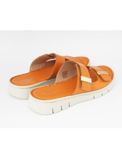 Grunland Ciabatta Sottopiede Pelle Cucito 2 Velcro Arancio