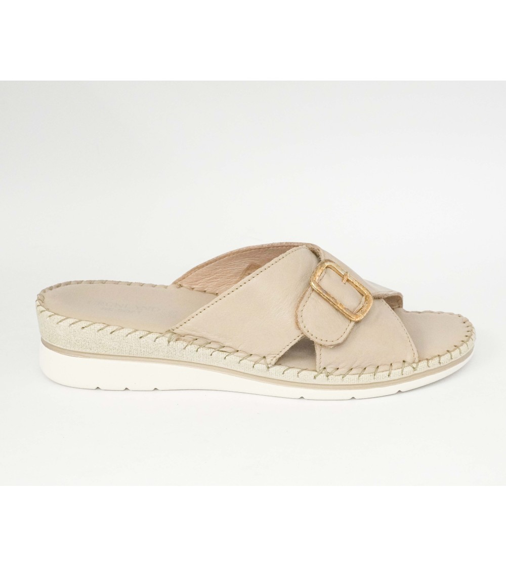 Grunland Ciabatta Comfort Cucita Monofascia Velcro Nappa Beige