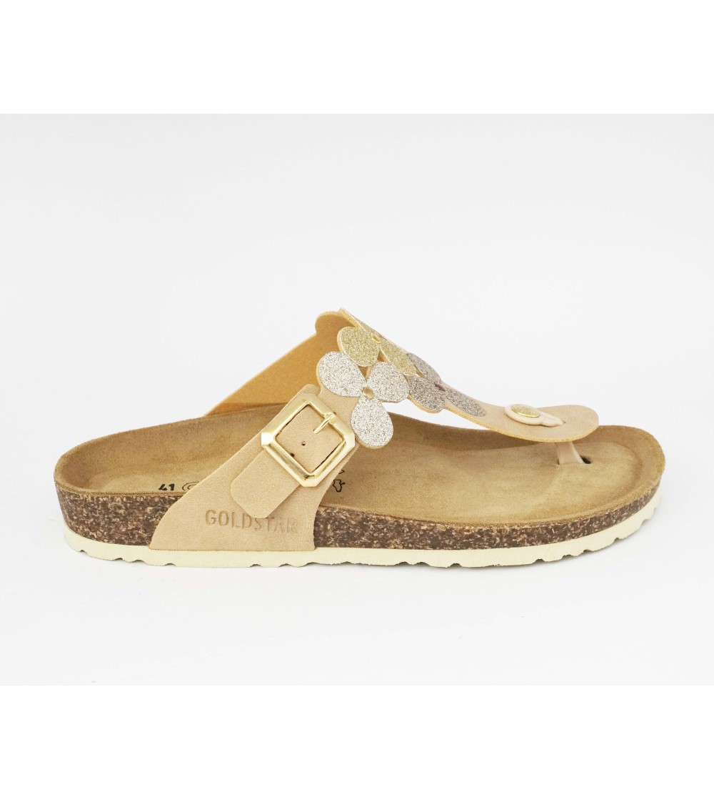 Goldstar Ciabatta Infradito Regolabile Petali Glitter Pelle Sabbia