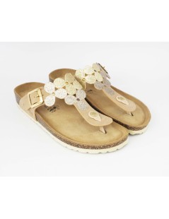 Goldstar Ciabatta Infradito Regolabile Petali Glitter Pelle Sabbia