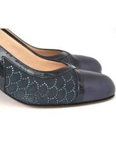 Confort Slingback Classic Tacco Medio Camoscio Vernice Blu Pacifico