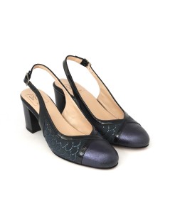 Confort Slingback Classic Tacco Medio Camoscio Vernice Blu