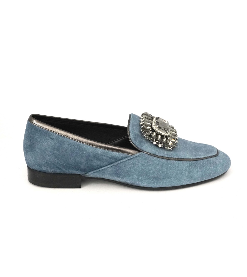 Hego's Mocassino Basso Vaschetta Gioiello Velluto Ardesia