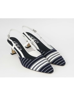 Elata Slingback Punta Strisce Orizzontali Raso lux Blu