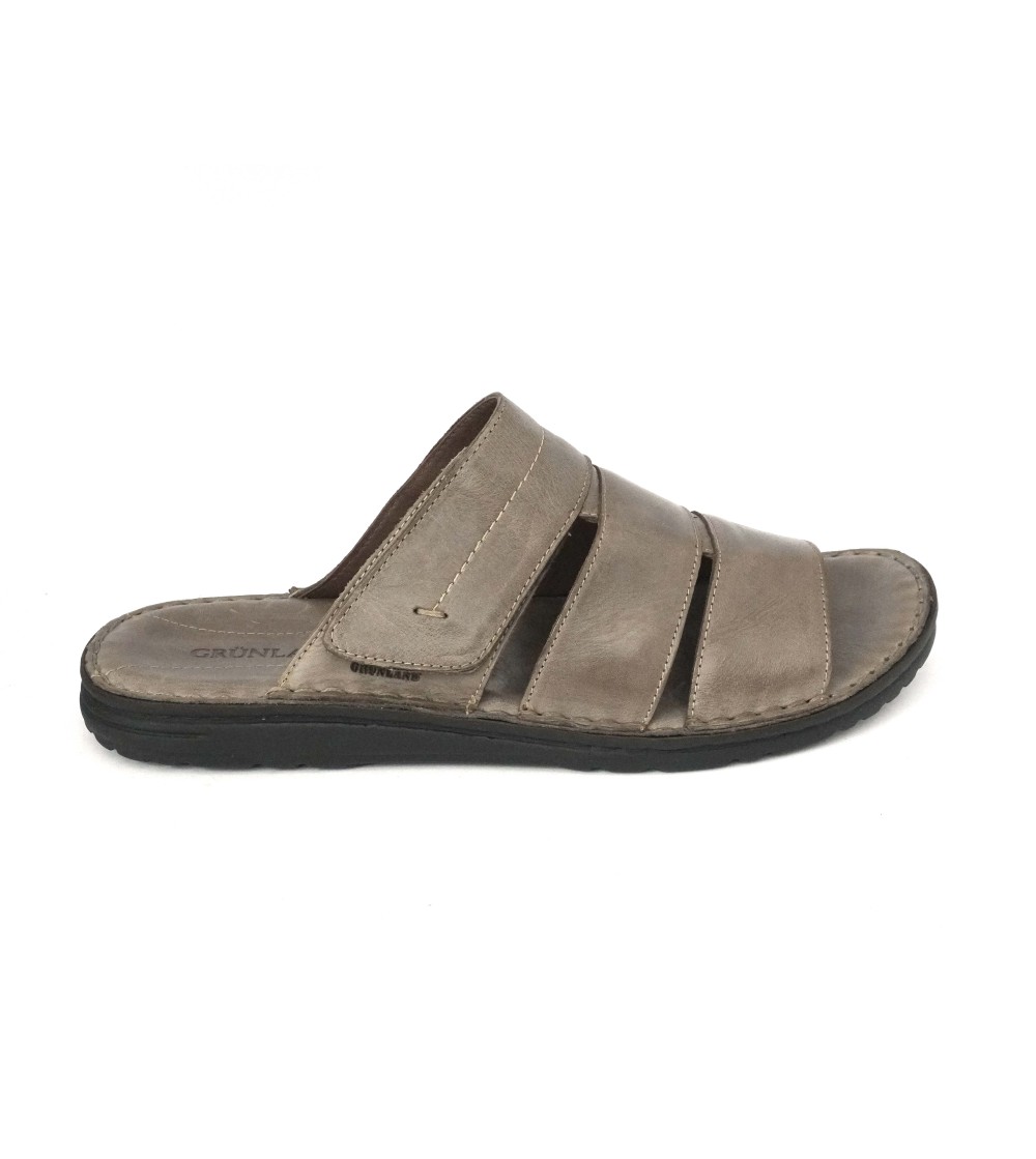 Grunland Ciabatta Uomo Fasce Cucita Velcro Sottopelle Ebano