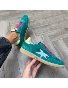 Méliné Sneakers Camoscio Dettagli Pelle Smeraldo