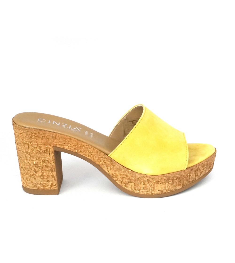 Cinzia Soft Ciabatta Zeppa Tacco Tipo Sughero Camoscio Giallo