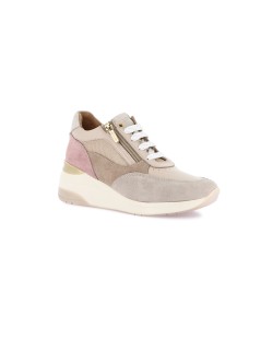 Grunland Sneakers Zeppa Alta con Zip Camoscio Multi Beige
