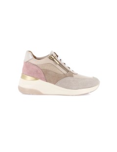 Grunland Sneakers Zeppa Alta con Zip Camoscio Multi Beige