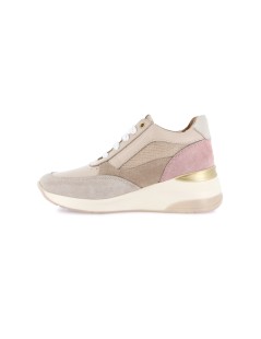 Grunland Sneakers Zeppa Alta con Zip Camoscio Multi Beige