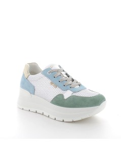 IGI &Co Sneakers Zeppa Alta Rete Camoscio Menta Ceruleo