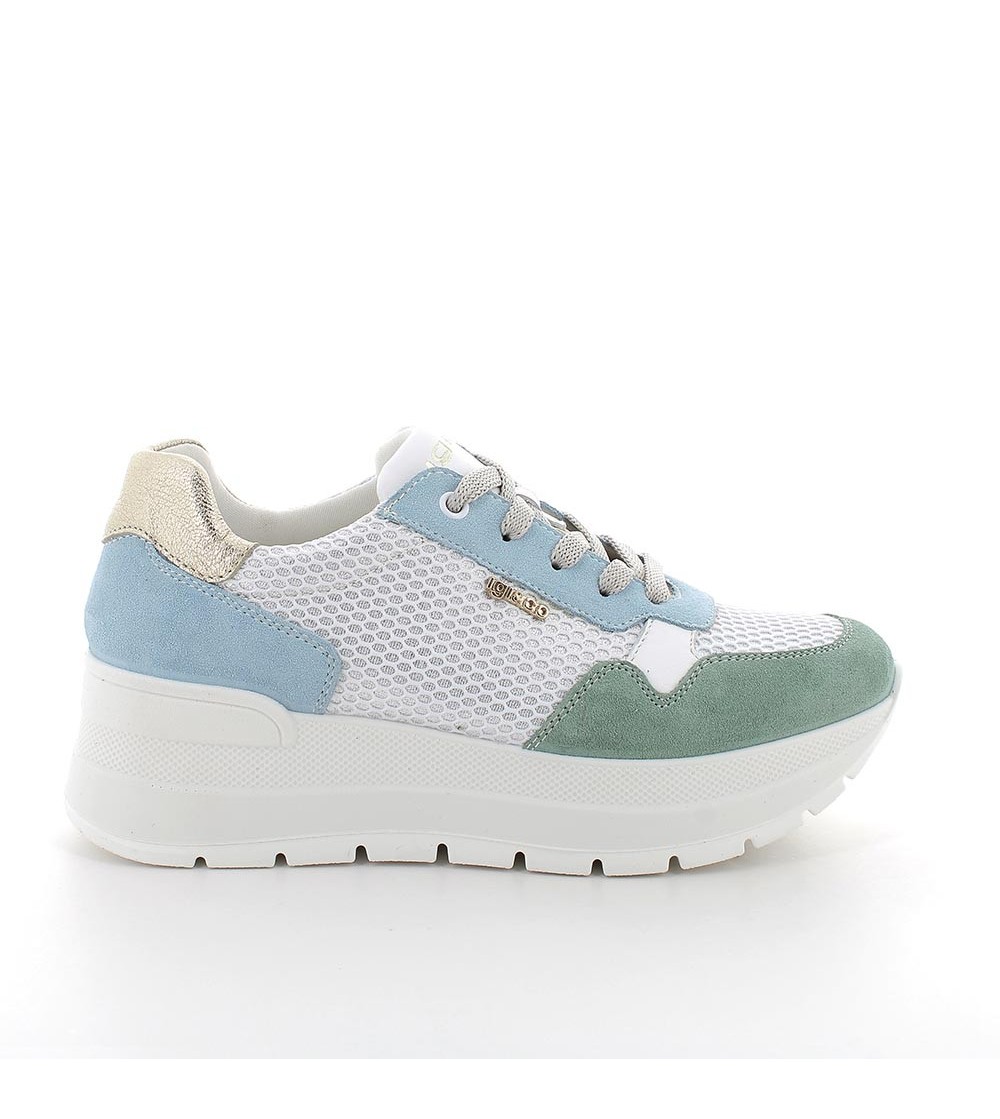 IGI &Co Sneakers Zeppa Alta Rete Camoscio Menta Ceruleo