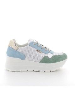 IGI &Co Sneakers Zeppa Alta Rete Camoscio Menta Ceruleo