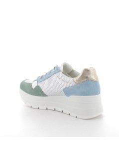 IGI &Co Sneakers Zeppa Alta Rete Camoscio Menta Ceruleo
