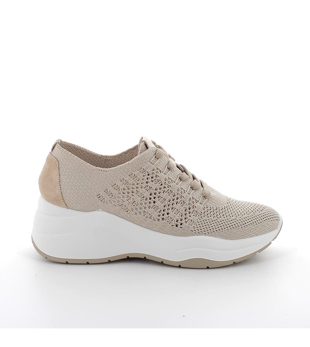 IGI &Co Sneakers Zeppa Alta Tessuto a Calza Crema