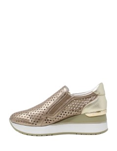 Valleverde Slipon Zeppa Alta con Zip Pelle Traforata Bronzo