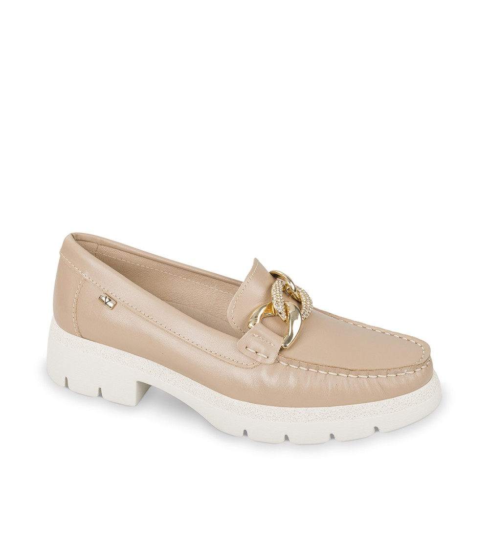 Valleverde Mocassino Fondo Medio con Morsetto Strass Nappa Beige