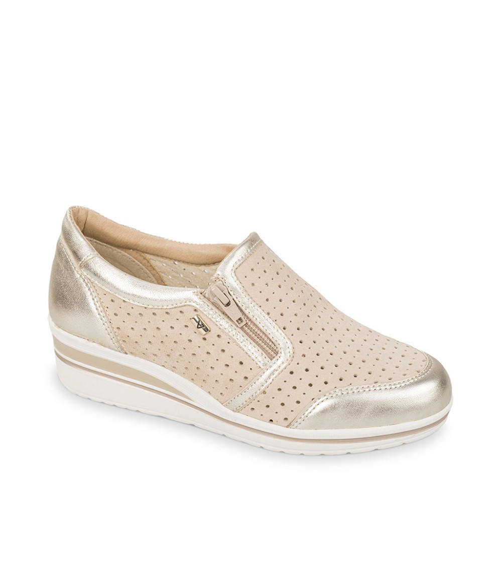 Valleverde Slipon Classic Agile Traforata con Zip Camoscio Beige