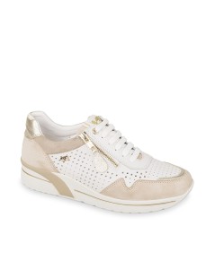 Valleverde Sneakers Traforata con Zip Pelle Bianco Oro