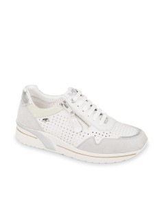 Valleverde Sneakers Traforata con Zip Pelle Bianco Argento