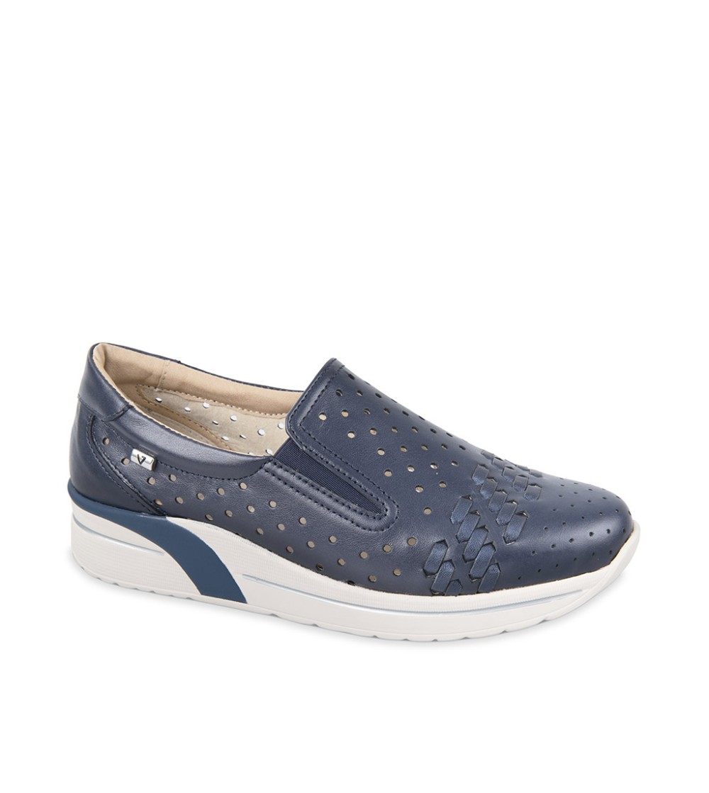 Valleverde Slipon Sportivo Traforato Intrecci Pelle Blu Navy