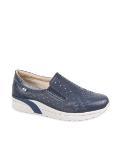 Valleverde Slipon Sportivo Traforato Intrecci Pelle Blu Navy