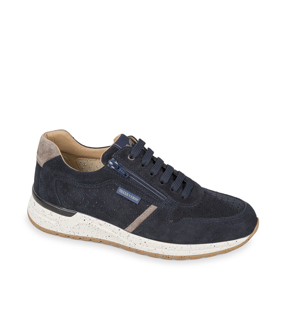 Valleverde Sneakers Uomo con Zip Camoscio Traforato Blu