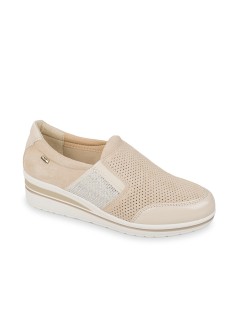 Valleverde Slipon Classic Agile Traforata con Strass Camoscio Beige
