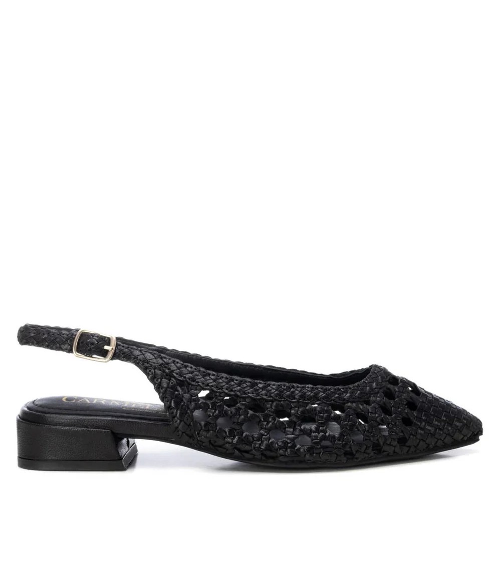 Carmela Slingback Traforata Intreccio Tacco Basso Pelle Nero