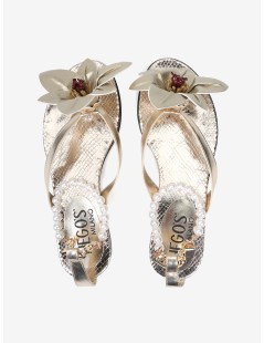 Hegos Sandalo Infradito Fiore Braccialetto Perle Catena Oro