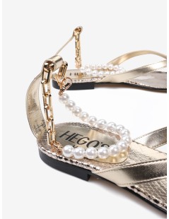 Hegos Sandalo Infradito Fiore Braccialetto Perle Catena Oro