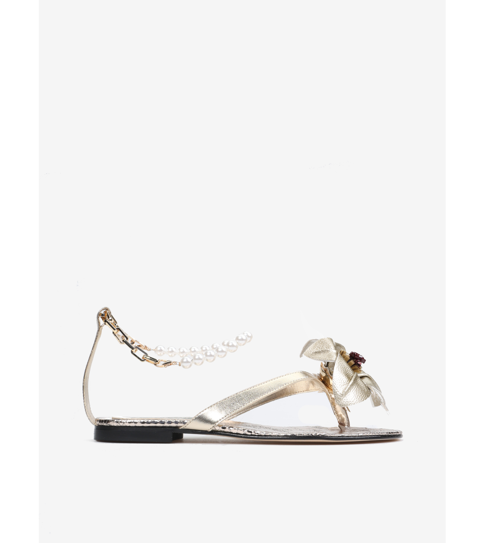 Hegos Sandalo Infradito Fiore Braccialetto Perle Catena Oro