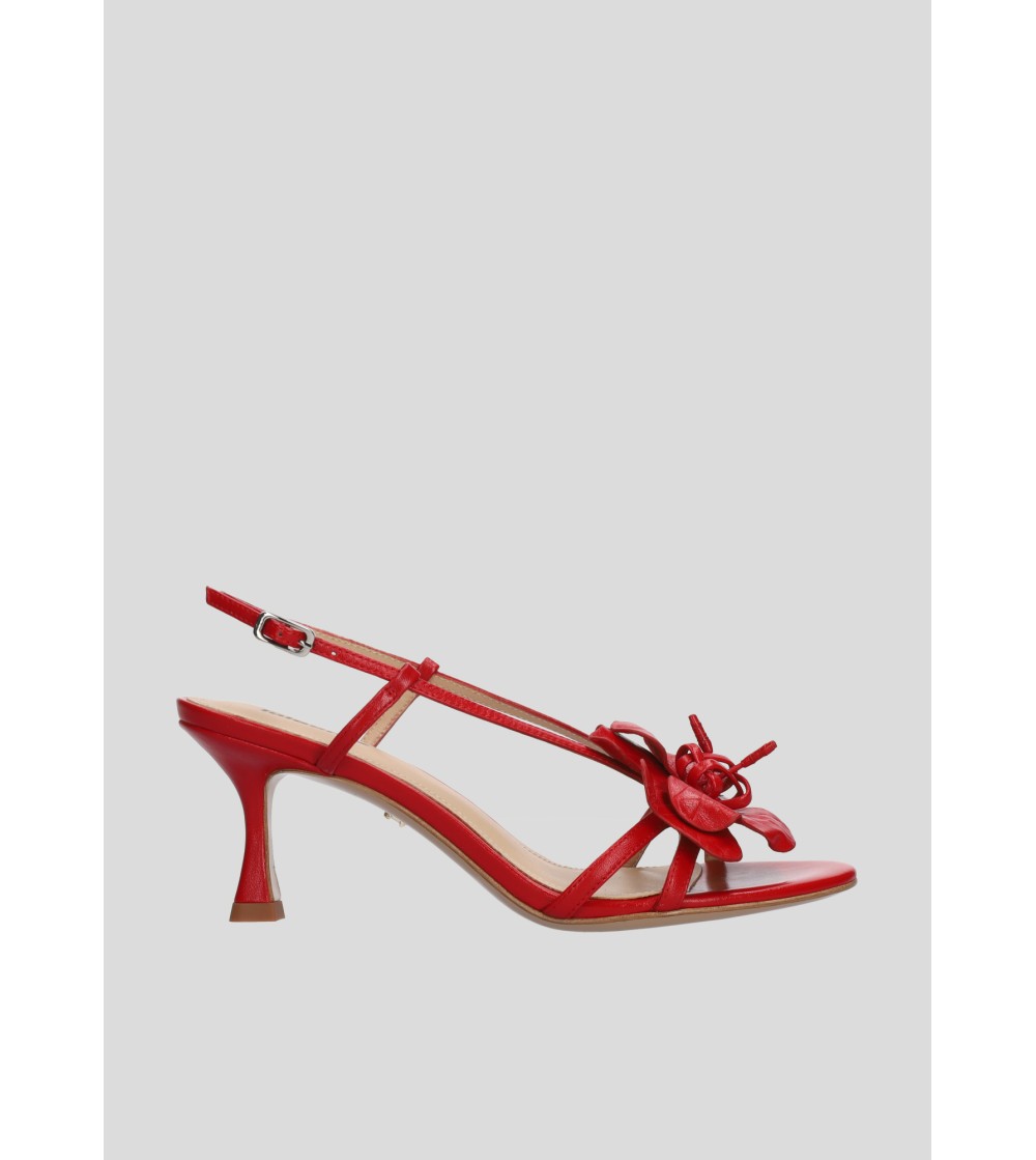 Lola Cruz Sandalo Tulipa Heel Applicazione Fiore Pelle Rosso
