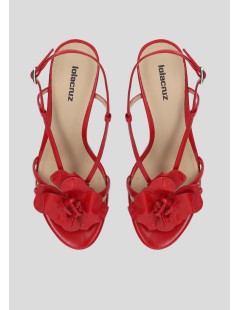 Lola Cruz Sandalo Tulipa Heel Applicazione Fiore Pelle Rosso