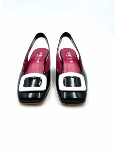 Le Babe Slingback Ballerina Bicolor Naplak Nero Bianco
