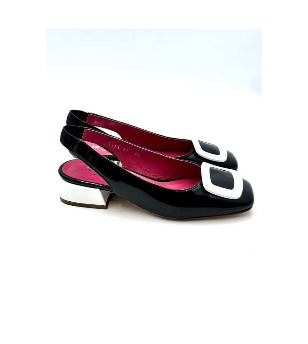 Le Babe Slingback Ballerina Bicolor Naplak Nero Bianco