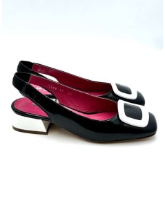 Le Babe Slingback Ballerina Bicolor Naplak Nero Bianco