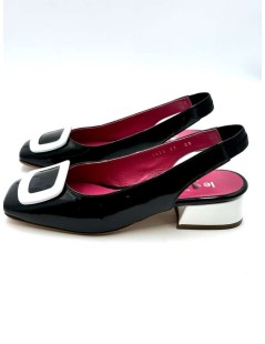 Le Babe Slingback Ballerina Bicolor Naplak Nero Bianco