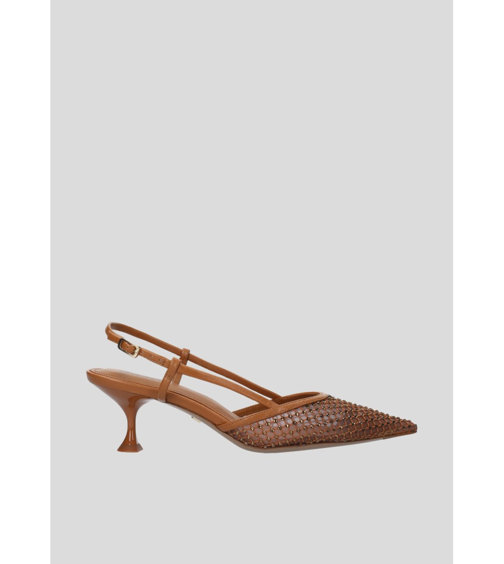 Lola Cruz Slingback Carmen Pump 55 Rete Strass Cuoio