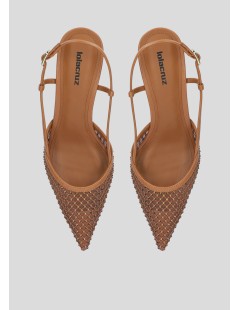 Lola Cruz Slingback Carmen Pump 55 Rete Strass Cuoio