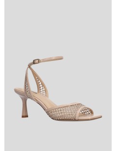 Lola Cruz Sandalo Carmen Tacco Medio Braccialetto Rete Strass Nude